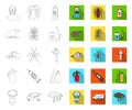 Pest, poison, personnel and equipment outline,flat icons in set collection for design. Pest control service vector