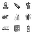 Pest, poison, personnel and various equipment monochrome icons in set collection for design. Pest control service vector