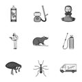 Pest, poison, personnel and various equipment monochrome icons in set collection for design. Pest control service vector