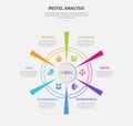 PESTEL analysis infographic outline style with 6 point template with creative circular cycle with sharp line for slide