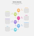PESTEL analysis infographic outline style with 6 point template with creative vertical content with timeline style for slide