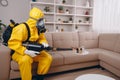 kill pest termite insect control pesticide cockroach sofa exterminator uniform. Generative AI. Royalty Free Stock Photo