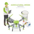 pesticide sprayer agricultural drone set for smart farming to safe life technology isometric Royalty Free Stock Photo