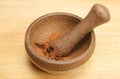 Pestle and mortar with ground spice