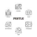 PESTLE vector illustration. Labeled market cognition analysis plan strategy