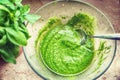 Homemade pesto alla Genovese with fresh basil