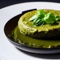 pesto alla genovese served on plate ingredients parmesan basil pine nuts