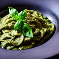 pesto alla genovese served on plate ingredients parmesan basil pine nuts