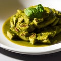 pesto alla genovese served on plate ingredients parmesan basil pine nuts