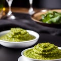 pesto alla genovese served on plate ingredients parmesan basil pine nuts