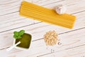 Pesto genovese and linguine pasta, pine nuts and garlic Royalty Free Stock Photo