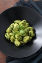 Pesto gnocchi, garlic and fresh herbs olive oil, delish homemade,