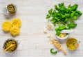 Pesto with Herbs and Pine Nuts on Copy Space Royalty Free Stock Photo