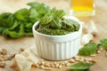 Pesto and ingredients