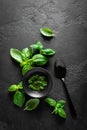 Pesto. Italian basil pesto sauce Royalty Free Stock Photo