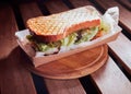 Pesto Sandwich with chiken and cheese in cafe