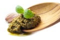 Pesto sauce with basil leaf Royalty Free Stock Photo