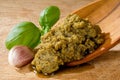 Pesto sauce with basil leaf Royalty Free Stock Photo