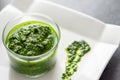 Pesto sauce in glass jar