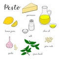 Pesto sauce ingredients on white background. Royalty Free Stock Photo