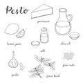 Pesto sauce outline ingredients. Royalty Free Stock Photo