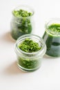 Pesto sauce in three jars