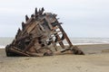 Pesuta ship wreck, Haida Gwaii, BC, Canada. Deteriorating boat marooned in shore in remote area. Royalty Free Stock Photo