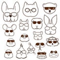 Pet animals faces with glasses set