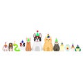 Pet animals with party hat border set Royalty Free Stock Photo