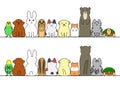Pet animals in a row with copy space, front and back Royalty Free Stock Photo