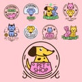 Pet badge vector graphic sticker set domestic insignia cat dog veterinary animal sticker illustration Royalty Free Stock Photo