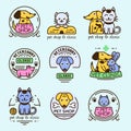 Pet badge vector graphic sticker set domestic insignia cat dog veterinary animal sticker illustration Royalty Free Stock Photo