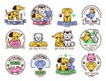 Pet badge vector graphic sticker set domestic insignia cat dog veterinary animal sticker illustration