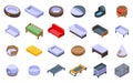 Pet Bed icons set isometric vector. Dog house