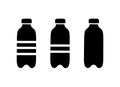 PET bottle silhouette icons set. Hand drawn simple illustration of plastic container for water, liquid, oil. Black isolated vector