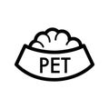 Pet bowl with food simple vector icon. Black and white illustration of dog and cat bowl. Outline linear icon. Royalty Free Stock Photo