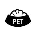 Pet bowl with food simple vector icon. Black and white illustration of dog and cat bowl. Solid linear icon. Royalty Free Stock Photo