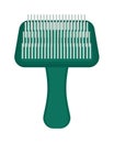 Pet brush grooming animal hair wool comb handle canine hairbrush vector icon.