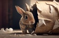 a pet bunny rabbit through a frame, Bunny peeking out of a hole in blue wall, fluffy eared bunny easter bunny banner, rabbit jump