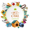 Pet Care Accessories Round Frame Illustration
