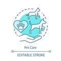 Pet care center concept icon. Domestic animals vet clinic idea thin line illustration. Helping injured dogs, cats