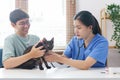 Pet care concept, Female veterinary use stethoscope to check breath of little kitten in vet clinic Royalty Free Stock Photo