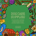 Pet care supply funny poster petsshop advertising bookmark with dog kennel vector illustration. Animal accessory clinic
