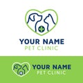 Pet caring with heart outline logo. animal hospital or clinic modern symbol, simple and bold. dog and cat iconic illustration