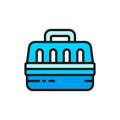 Pet carriage, animal bag flat color icon.