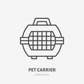 Pet carrier flat line icon. Animal crate sign. Thin linear logo for airport baggage rules Royalty Free Stock Photo