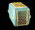 Pet carrier green for traveling with a pet on isolated black Royalty Free Stock Photo