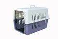 Pet carrier purple for traveling with a pet on isolated white Royalty Free Stock Photo