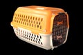 Pet carrier set for traveling with a pet on isolated black Royalty Free Stock Photo