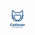 Pet cat lover logo outline monoline cat face with amour shape icon logo